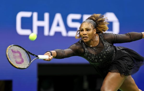 Serena Williams mid-match at the 2022 US Open. (Richard Osborn)